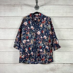 Columbia Women's Inner Limits ll Floral Bird Print Navy Rain Jacket Size Large